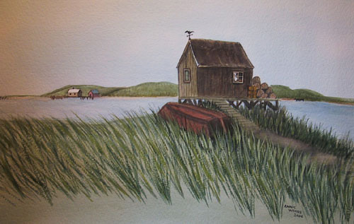 Watercolor of Lobster Hut on Beach